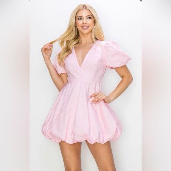 Deluc Dresses & Skirts - Deluc Barbiecore Pink Puff-Sleeve Bubble Mini Dress Brunch/Party/Date size S